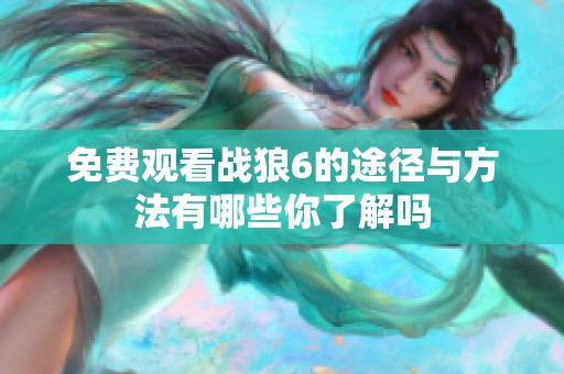 免费观看战狼6的途径与方法有哪些你了解吗