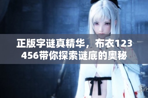 正版**真精华，布衣123456带你探索谜底的奥秘